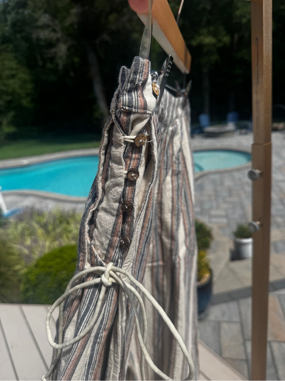 Casual striped wide leg khaki pants Wide Flowing Leg Side Tie Listicle L Cropped